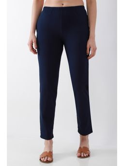 Biba - Women Navy Blue Solid/Plain Cotton Lycra Pant