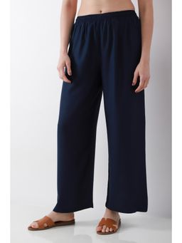 Biba - Women Navy Blue Solid/Plain Rayon Palazzo
