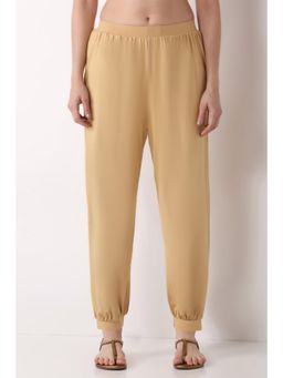 Biba - Women Beige Solid/Plain Viscose Blend Harem Pant