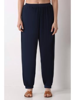 Biba - Women Blue Solid/Plain Viscose Blend Harem Pant