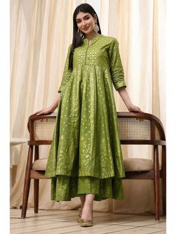 Biba - Women Green Printed Cotton Anarkali Kurta