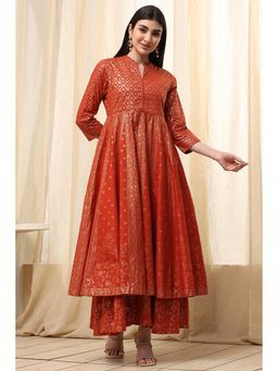 Biba - Women Brown Printed Cotton Anarkali Kurta