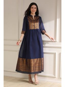 Biba - Women Blue Printed Polyester Blend Dress