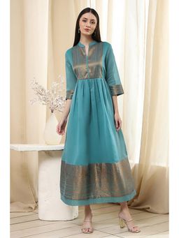 Biba - Women Turquoise Printed Polyester Blend Dress