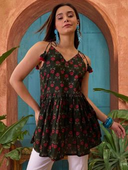 Stylum - Women Olive Floral Cotton Top
