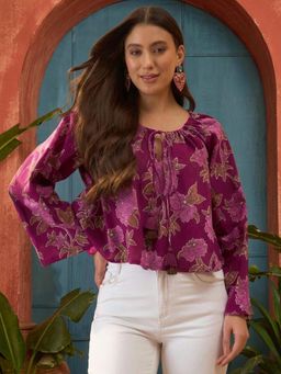 Stylum - Women Pink Floral Pure Cotton Top