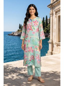 W - Straight Green Floral Viscose Kurta
