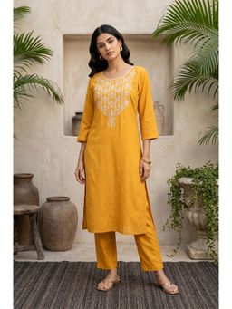 W - Straight Mustard Embellished/Sequined Viscose Blend Kurta