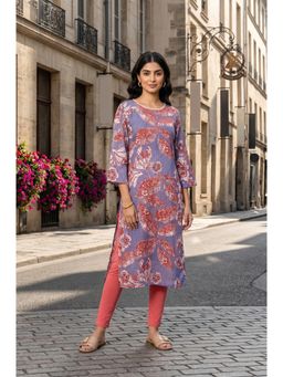 W - Straight Lavender Floral Pure Cotton Kurta