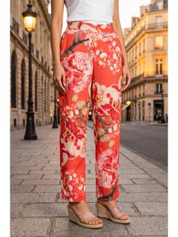 W - Straight Orange Floral Modal Pant