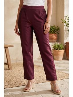 W - Straight Wine Solid/Plain Viscose Blend Pant