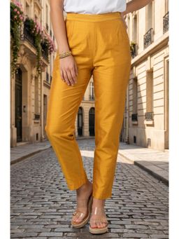 W - Straight Mustard Solid/Plain Viscose Blend Pant