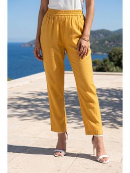 W - Straight Mustard Solid/Plain Viscose Blend Pant