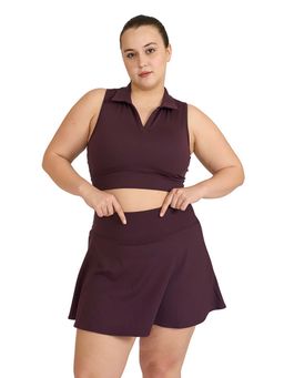 Hunnit - Zen Collar Neck Medium Impact Burgundy Crop Polo T-Shirt