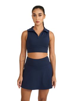 Hunnit - Zen Collar Neck Medium Impact Navy Blue Crop Polo T-Shirt