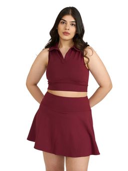 Hunnit - Zen Collar Neck Medium Impact Maroon Crop Polo T-Shirt