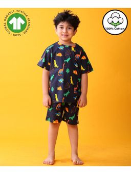 ANTHRILO - Navy Blue Dinosaur Fun Sleepwear T-Shirt with Shorts