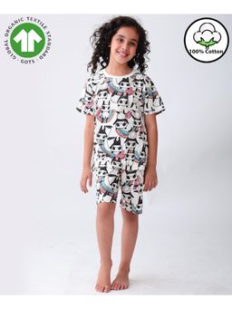 ANTHRILO - White Panda Girls Sleepwear T-Shirt with Shorts