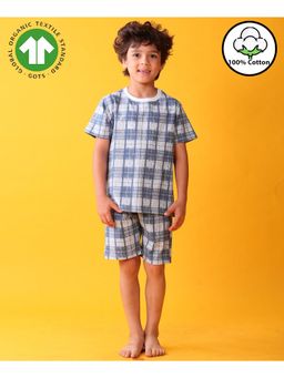 ANTHRILO - Blue Check Sleepwear T-Shirt with Shorts
