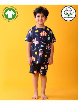 ANTHRILO - Navy Blue Carnival Circus Sleepwear T-Shirt with Shorts