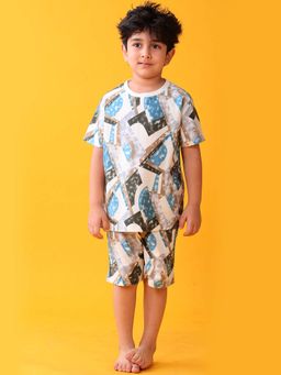 ANTHRILO - Blue Zig Zag Bright Blue Sleepwear T-Shirt with Shorts