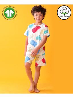 ANTHRILO - White Building Blocks Sleepwear T-Shirt with Shorts