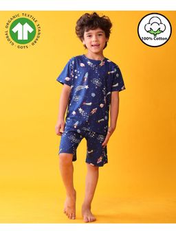 ANTHRILO - Navy Blue Solar System Dream Sleepwear T-Shirt with Shorts