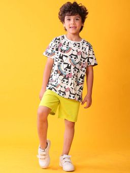 ANTHRILO - White Panda Lime Summer T-Shirt with Shorts
