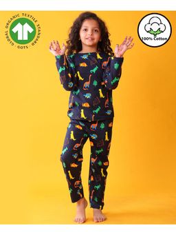 ANTHRILO - Navy Blue Dinosaur Fun Girls T-Shirt with Pajama