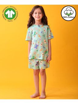 ANTHRILO - Green Butterfly Sleepwear T-Shirt with Shorts