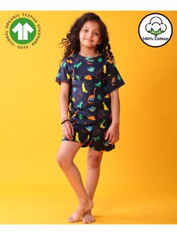 ANTHRILO - Navy Blue Dinosaur Fun Sleepwear T-Shirt with Shorts