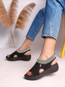 Carlton London - Women Stretch Knit Comfort Black Platform Sandals