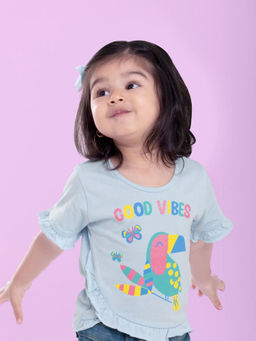 Bontots - Organic Cotton Good Vibes Blue Ruffle T-shirt