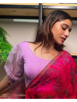 BINDIGASM'S ADVI - Kanchi Gold Print Organza Sleeves Stretchable Slip On Blouse Lavender