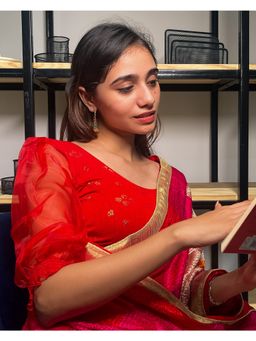 BINDIGASM'S ADVI - Kanchi Gold Print Organza Sleeves Stretchable Slip On Blouse Red