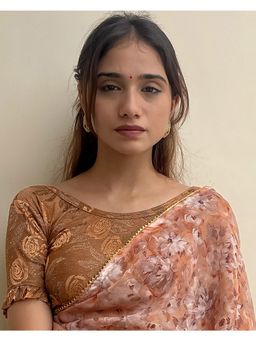 BINDIGASM'S ADVI - Lehar Stone Work Gather Sleeve Stretchable Slip On Blouse Brown