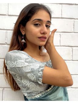 BINDIGASM'S ADVI - Lehar Stone Work Gather Sleeve Stretchable Slip On Blouse Silver