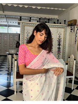 BINDIGASM'S ADVI - Stylised Frill Neck & Back Stretchable Lycra Pink Blouse By Advi