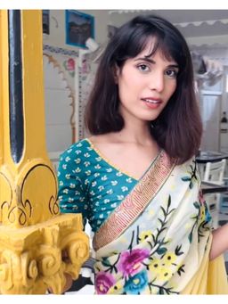 BINDIGASM'S ADVI - Stylised Frill Neck & Back Stretchable Lycra Teal Blouse By Advi