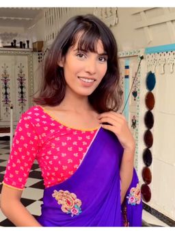 BINDIGASM'S ADVI - Stylised Frill Neck & Back Stretchable Lycra Pink Blouse By Advi
