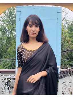 BINDIGASM'S ADVI - Stylised Frill Neck & Back Stretchable Lycra Black Blouse By Advi