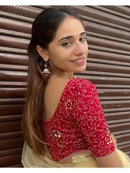 BINDIGASM'S ADVI - Taru Two Tone Applique Floral Stretchable Slip On Maroon Stitched Blouse