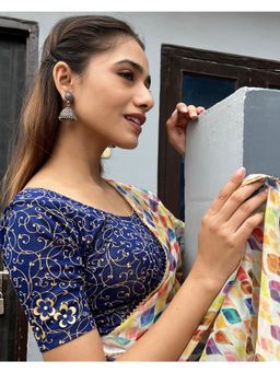 BINDIGASM'S ADVI - Taru Two Tone Applique Floral Stretchable Slip On Navy Blue Stitched Blouse