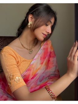 BINDIGASM'S ADVI - Taru Two Tone Applique Floral Stretchable Slip On Peach Stitched Blouse