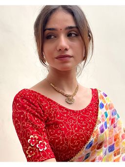 BINDIGASM'S ADVI - Taru Two Tone Applique Floral Stretchable Slip On Red Stitched Blouse