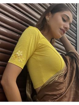 BINDIGASM'S ADVI - Taru Two Tone Applique Floral Stretchable Slip On Yellow Stitched Blouse