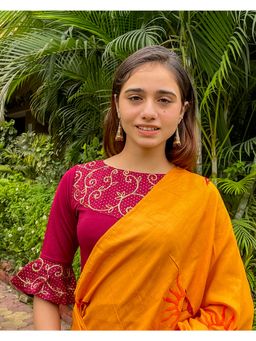 BINDIGASM'S ADVI - Aarya Gold Zari Embroidery Boat Neck Stretchable Slip On Blouse