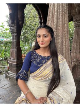 BINDIGASM'S ADVI - Aarya Gold Zari Embroidery Boat Neck Stretchable Slip On Blouse