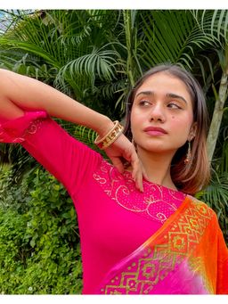 BINDIGASM'S ADVI - Aarya Gold Zari Embroidery Boat Neck Stretchable Slip On Blouse