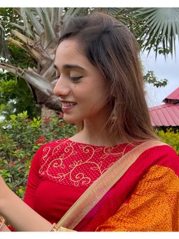 BINDIGASM'S ADVI - Aarya Gold Zari Embroidery Boat Neck Stretchable Slip On Blouse